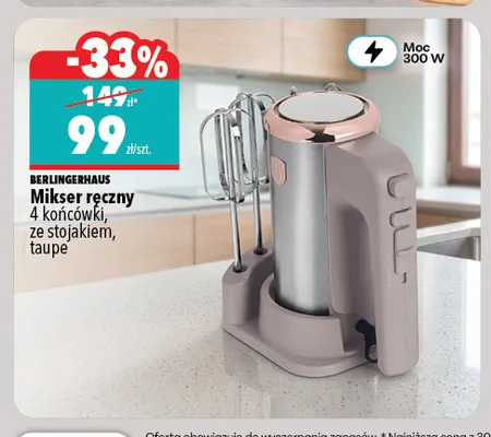 Mikser ręczny 4 końcówki ze stojakiem taupe BerlingerHaus promocja w Biedronka Home