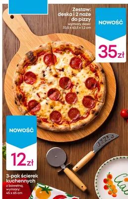Zestaw: deska i 2 noże do pizzy wymiary deski: 33,5x43,5x1,2cm promocja w Pepco