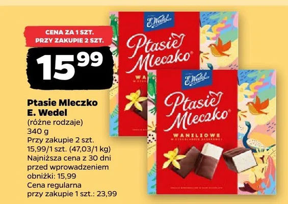 Ptasie mleczko (różne rodzaje) waniliowe promocja w Netto