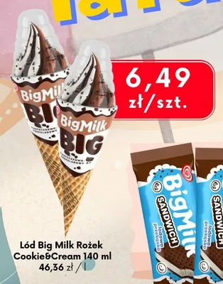 Lód rożek Big Milk Cookie & Cream promocja w emma MARKET