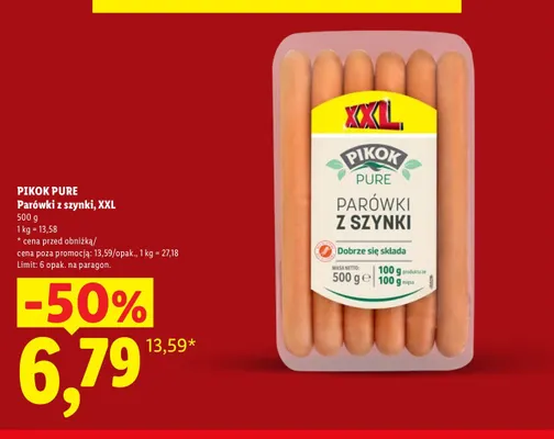 Parówki z szynki XXL Pikok Pure promocja w Lidl