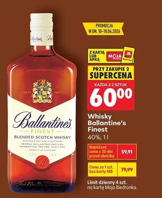 Whisky Ballantine's Finest 1 l (przy zakupie 2 szt.) promocja w Biedronka