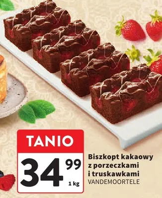 Biszkopt kakaowy z porzeczkami i truskawkami Vandemoortele promocja w Intermarche