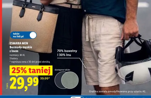 Bermudy męskie z lnem Esmara Men promocja w Lidl