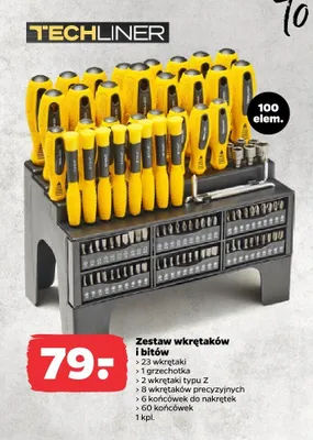 Zestaw wkrętaków i bitów Techliner 100 elementów promocja w Netto