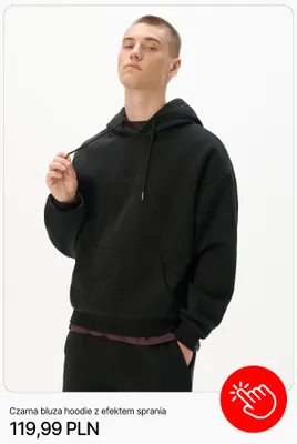 Czarna bluza hoodie z efektem sprania Cropp promocja w Cropp