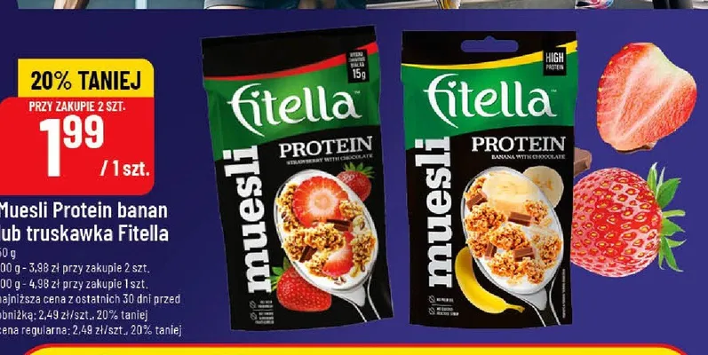 Muesli Protein banan Fitella promocja w POLOmarket