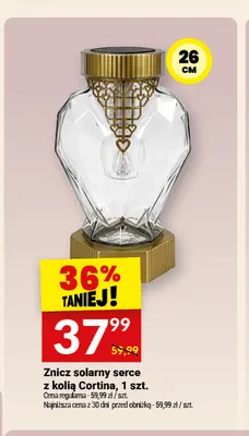 Znicz solarny serce z kolią Cortina 26 cm promocja w Twój Market