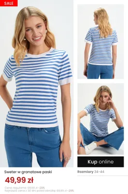 Sweter w granatowe paski promocja w Top Secret