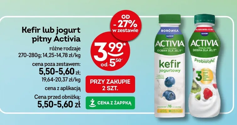 Kefir lub jogurt pitny activia różne rodzaje promocja w Żabka