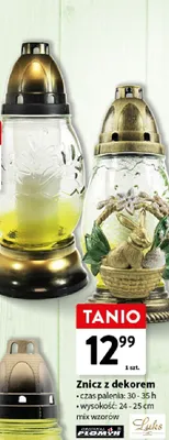 Znicz z dekorem czas palenia 30-35h wysokość 24-25cm mix wzorów promocja w Intermarche
