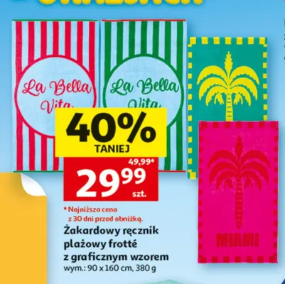 Żakardowy ręcznik plażowy frotté z graficznym wzorem Actuel promocja w Auchan