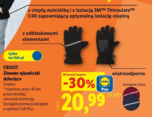 Zimowe rękawiczki dziecięce Crivit promocja w Lidl