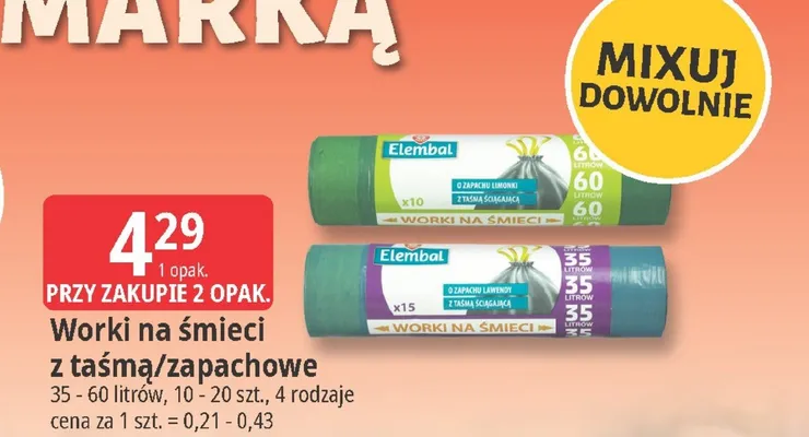 Worki na śmieci z taśmą/zapachowe promocja w Leclerc