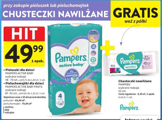 Chusteczki nawilżane Pampers Sensitive wybrane rodzaje promocja w Intermarche