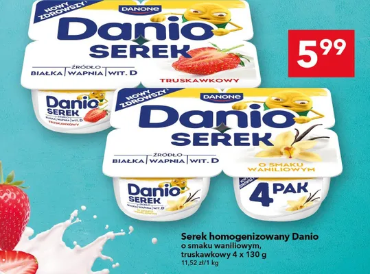 Serek homogenizowany o smaku waniliowym, truskawkowy promocja w LEWIATAN