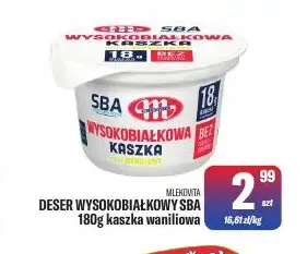 Deser wysokobiałkowy SBA kaszka waniliowa Mlekovita promocja w Tomi Markt