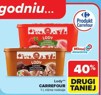 Lody o smaku śmietankowo-truskawkowym Carrefour Classic promocja w Carrefour