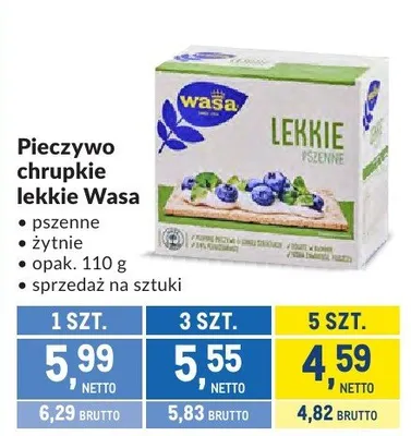 Pieczywo chrupkie lekkie Wasa promocja w Makro