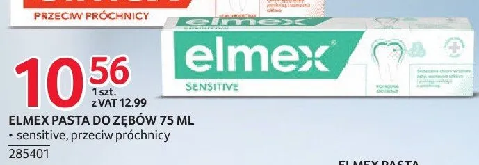 Pasta do zębów Elmex 75 ml sensitive, przeciw próchnicy promocja w Selgros