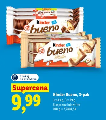 Baton Kinder Bueno White 3-pak promocja w Lidl