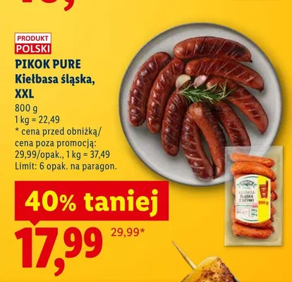 Kiełbasa śląska XXL PIKOK PURE promocja w Lidl