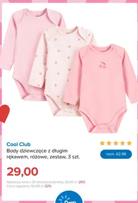 Body dziewczęce z długim rękawem Cool Club 3-pak promocja w Smyk