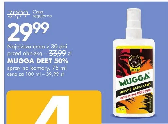 Spray na komary Mugga DEET 50% 75ml promocja w Super-Pharm