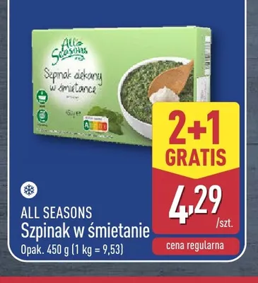 Szpinak w śmietanie All Seasons promocja w Aldi
