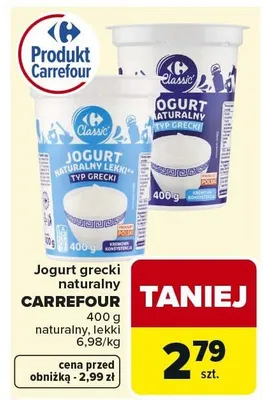 Jogurt grecki naturalny 400g naturalny, lekki promocja w Carrefour Market