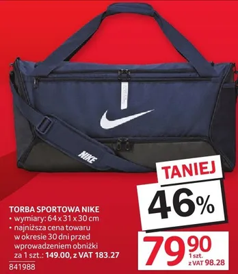 Torba sportowa Nike wymiary: 64 x 31 x 30 cm promocja w Selgros