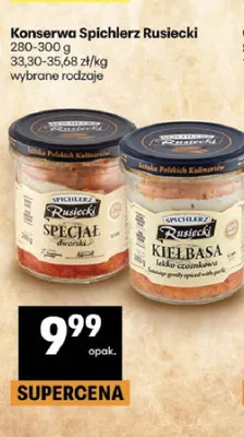 Konserwa Spichlerz Rusiecki kiełbasa lekko czosnkowa promocja w Delikatesy Centrum