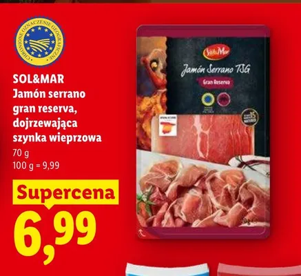 Jamón serrano gran reserva, dojrzewająca szynka wieprzowa promocja w Lidl