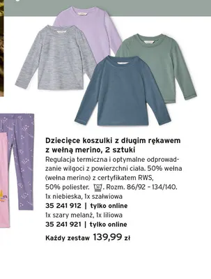 Dziecięce koszulki z długim rękawem z wełną merino 2-pak promocja w Tchibo