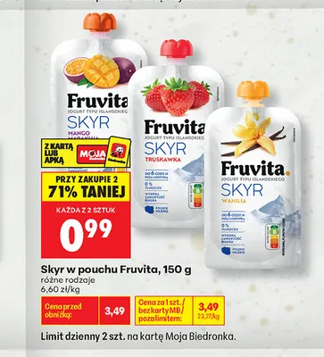Skyr w pouchu Fruvita truskawka promocja w Biedronka