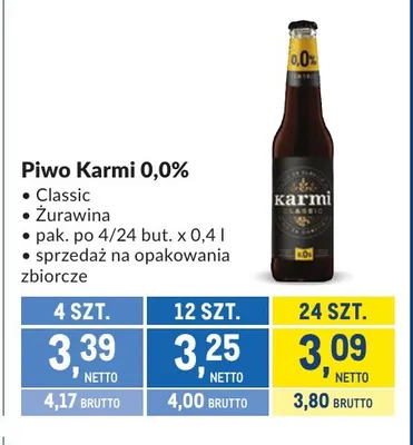 Piwo bezalkoholowe Karmi Classic promocja w Makro