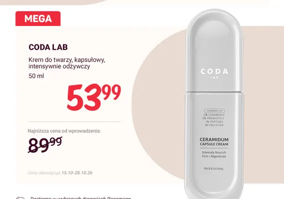 Krem do twarzy kapsułowy intensywnie odżywczy Coda Lab promocja w Rossmann