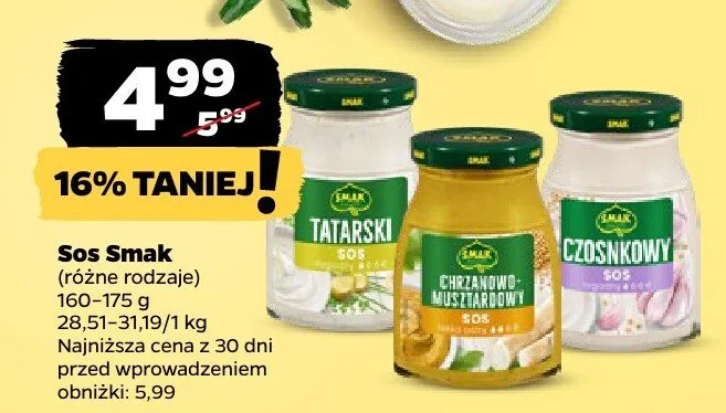 Sos Smak różne rodzaje promocja w Netto