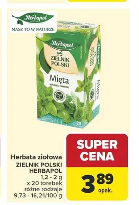 Herbata ziołowa Herbapol Zielnik Polski Mięta promocja w Carrefour Market