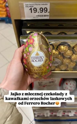 Jajko Ferrero Rocher z mlecznej czekolady z kawałkami orzechów laskowych promocja w Dino