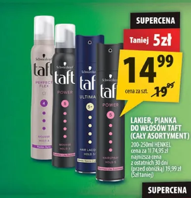 Lakier pianka do włosów Taft promocja w Arhelan