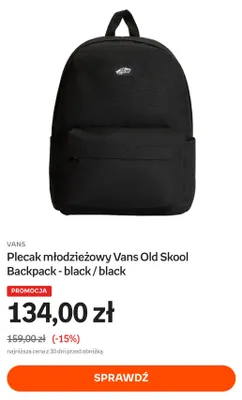Plecak młodzieżowy Vans Old Skool Backpack - black / promocja w Empik