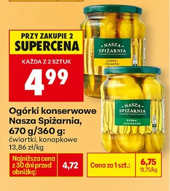 Ogórki konserwowe ćwiartki promocja w Biedronka