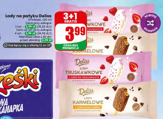Lody na patyku truskawkowe Deliss promocja w Dino