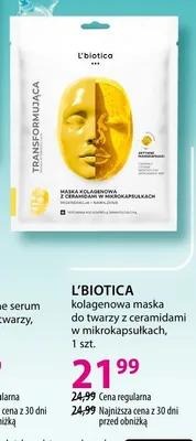Maska do twarzy L'biotica kolagenowa maska do twarzy z ceramidami w mikrokapsułkach promocja w Hebe