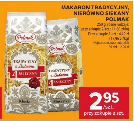 Makaron tradycyjny nierówno siekany Polmak kluski promocja w Stokrotka