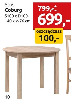 Stół Coburg S100xD100-140xW76cm promocja w Black Red White