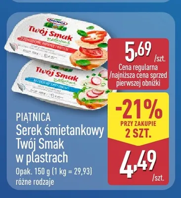 Serek śmietankowy Twój Smak w plastrach Piątnica promocja w Aldi