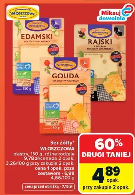 Ser żółty edamski plastry promocja w Carrefour Market