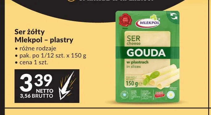Ser żółty w plastrach Mlekpol promocja w Makro